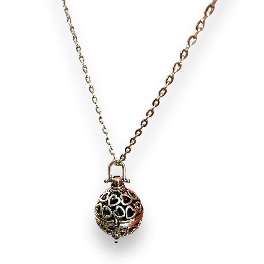 Silver Heart Aromatherapy Diffuser Long Necklace - Chime Ball Locket NWT